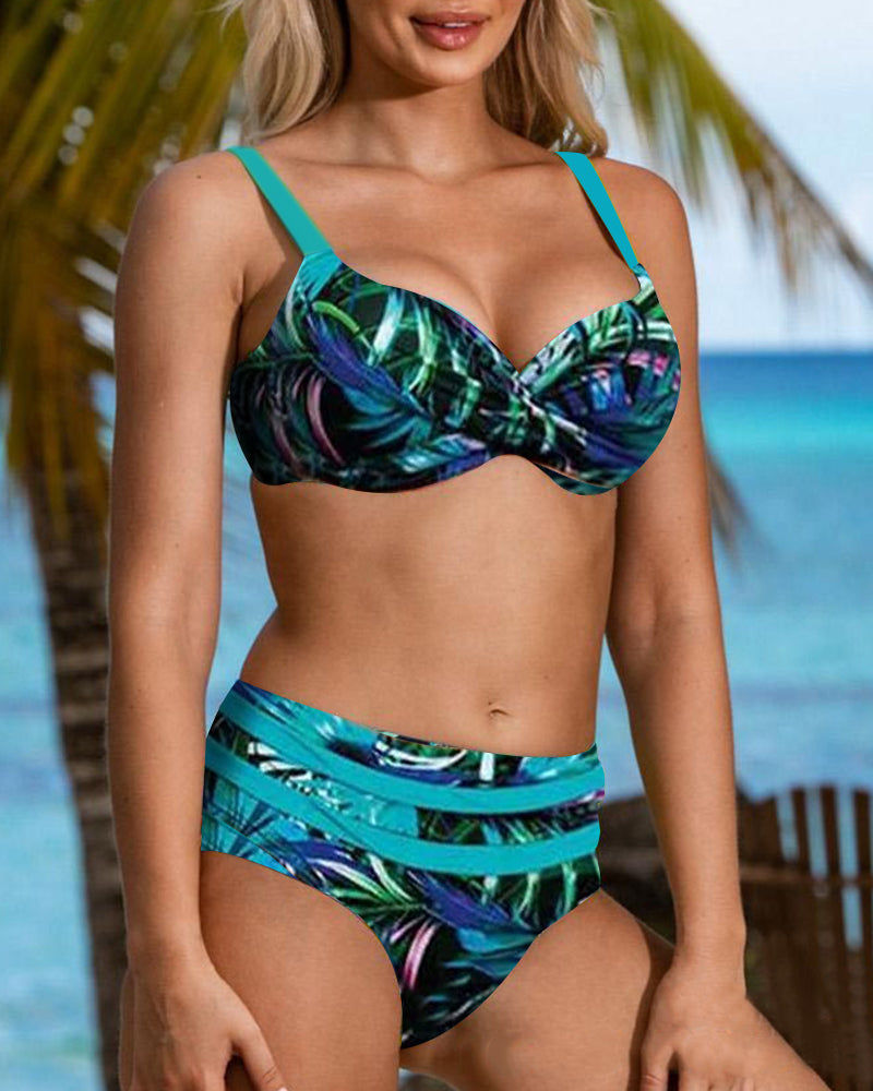Alison | Leaf Print High-Waisted Bikini