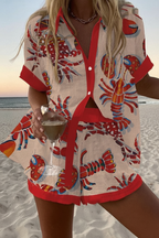 Daphira – Short Summer Suit with Lobster Print