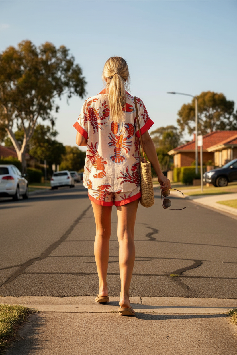 Daphira – Short Summer Suit with Lobster Print