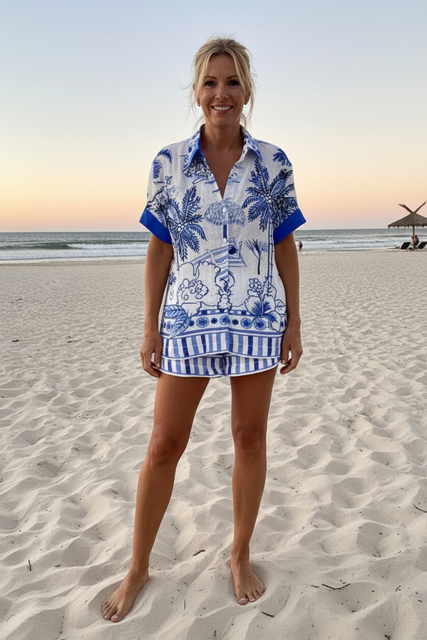 Zanika – Short Summer Suit with Palm Print