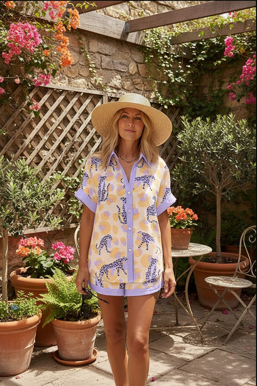 Reolia - Short Summer Suit in Leopard Print