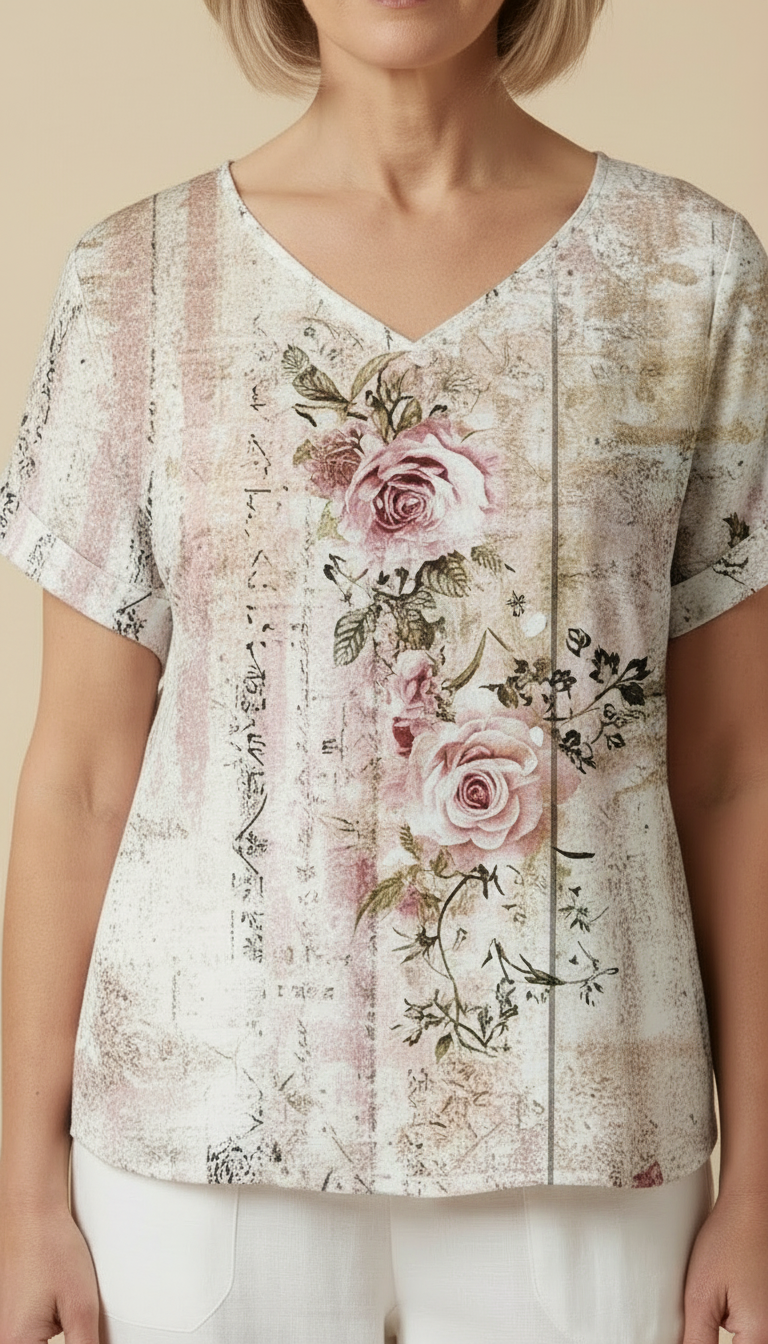 Natalia™ - Vintage T-shirt With Floral Design