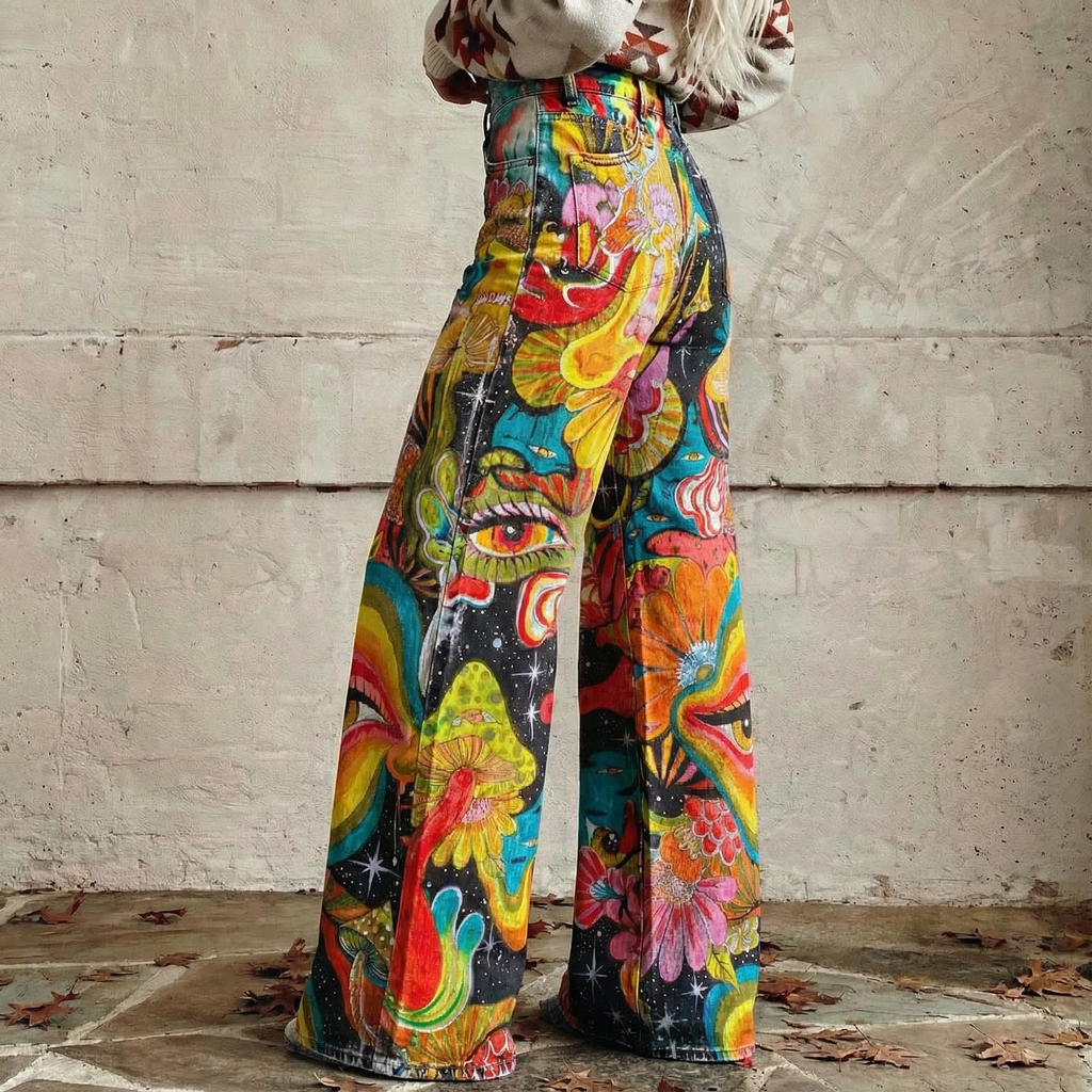 Gaia™ - Boho Earth-Tone Wide-Leg Pants