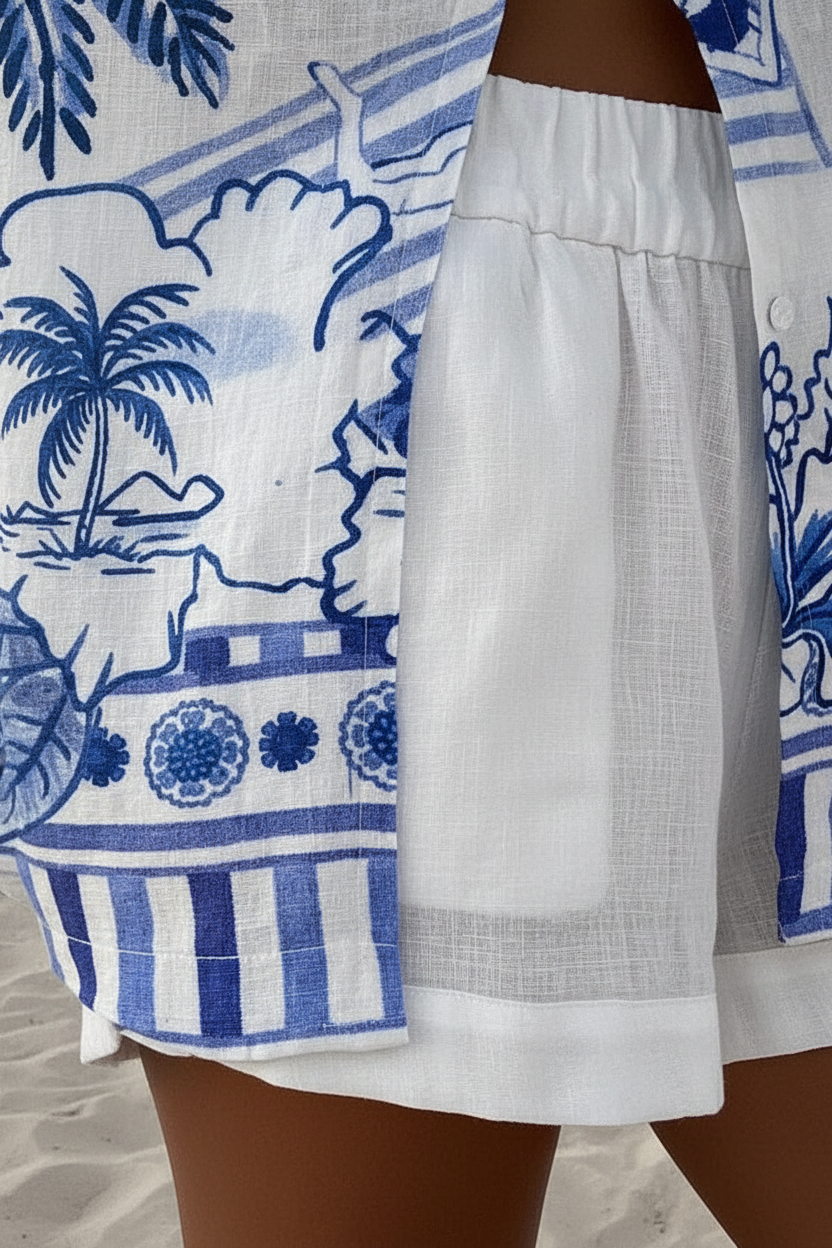 Zanika – Short Summer Suit with Palm Print