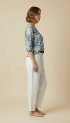 Claudine™ - Leaf Print Blouse With Button Detail