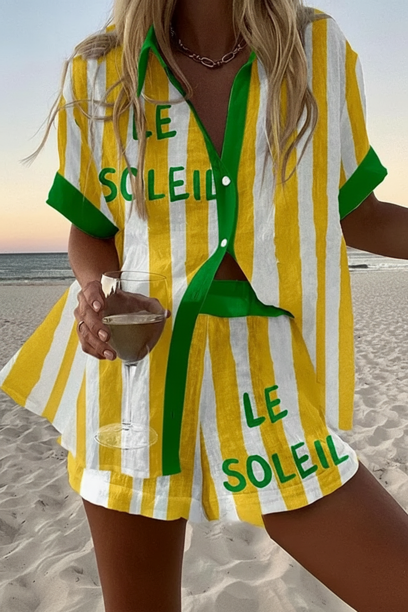 Halora - Short Summer Suit in Yellow Stripes