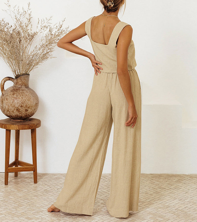 Milena™ – Minimalist Top & Wide-Leg Pants Set