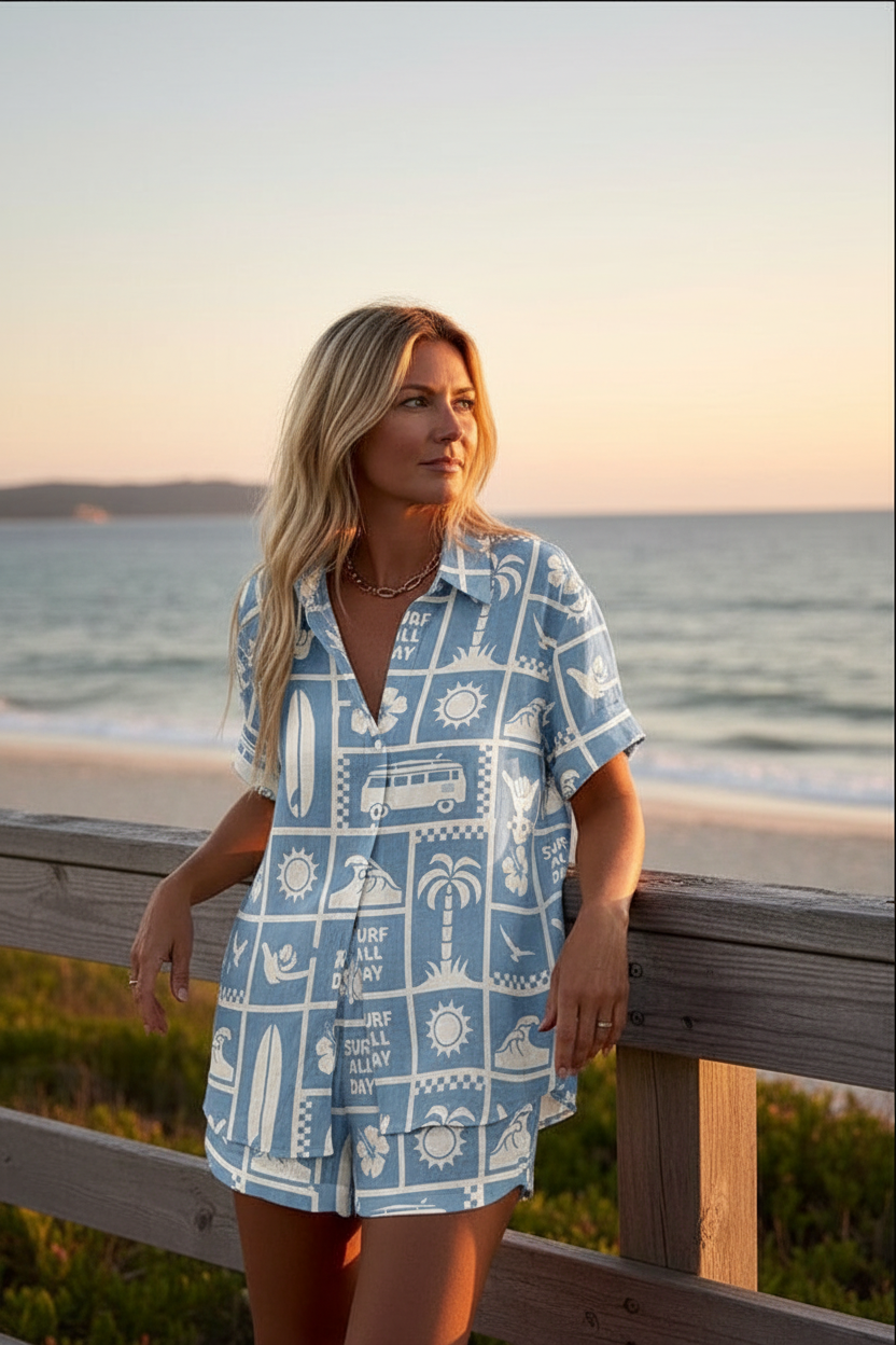 Trenara – Short Summer Suit with Caravan Print