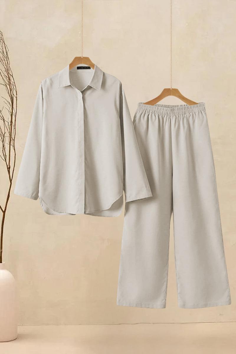 Adelaide™ – Oversized Cotton Shirt & Wide-Leg Pants Co-Ord Set
