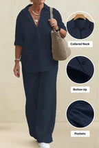 Adelaide™ – Oversized Cotton Shirt & Wide-Leg Pants Co-Ord Set