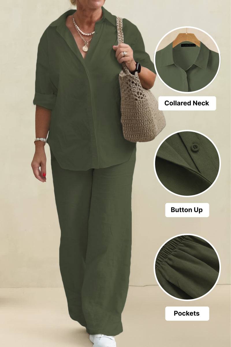 Adelaide™ – Oversized Cotton Shirt & Wide-Leg Pants Co-Ord Set