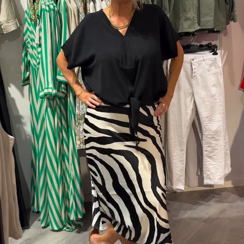 Rhea™ – Knot-Front Blouse & Midi Skirt Casual Set