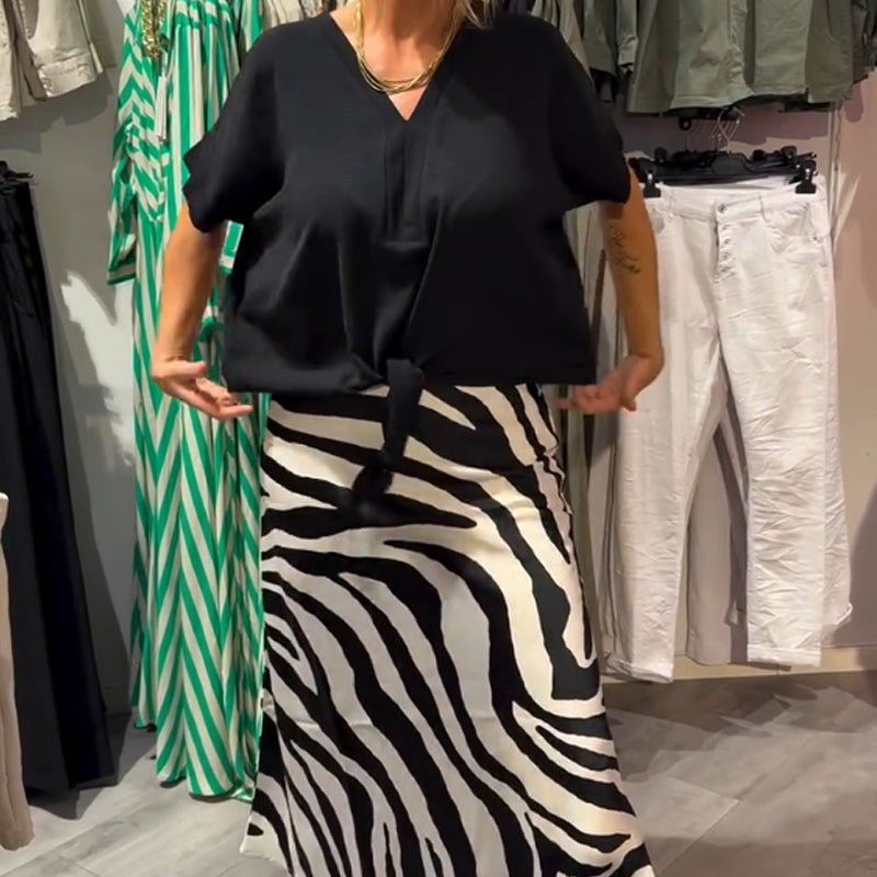 Rhea™ – Knot-Front Blouse & Midi Skirt Casual Set